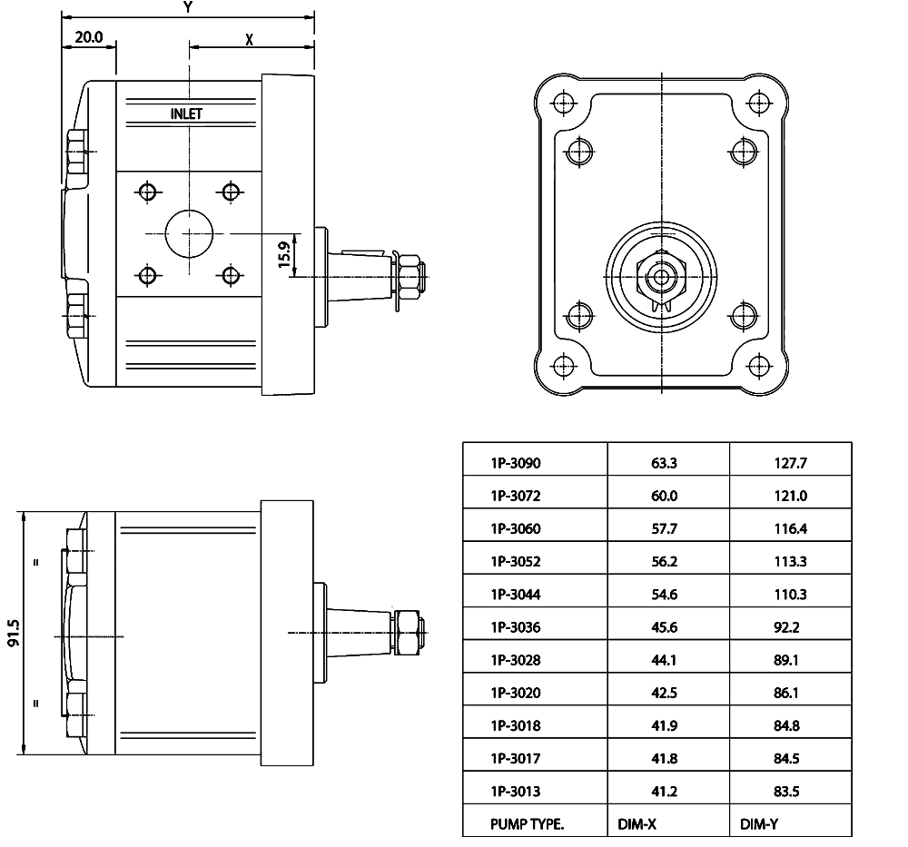 2P Series Gear Pumps Installation Dimensions