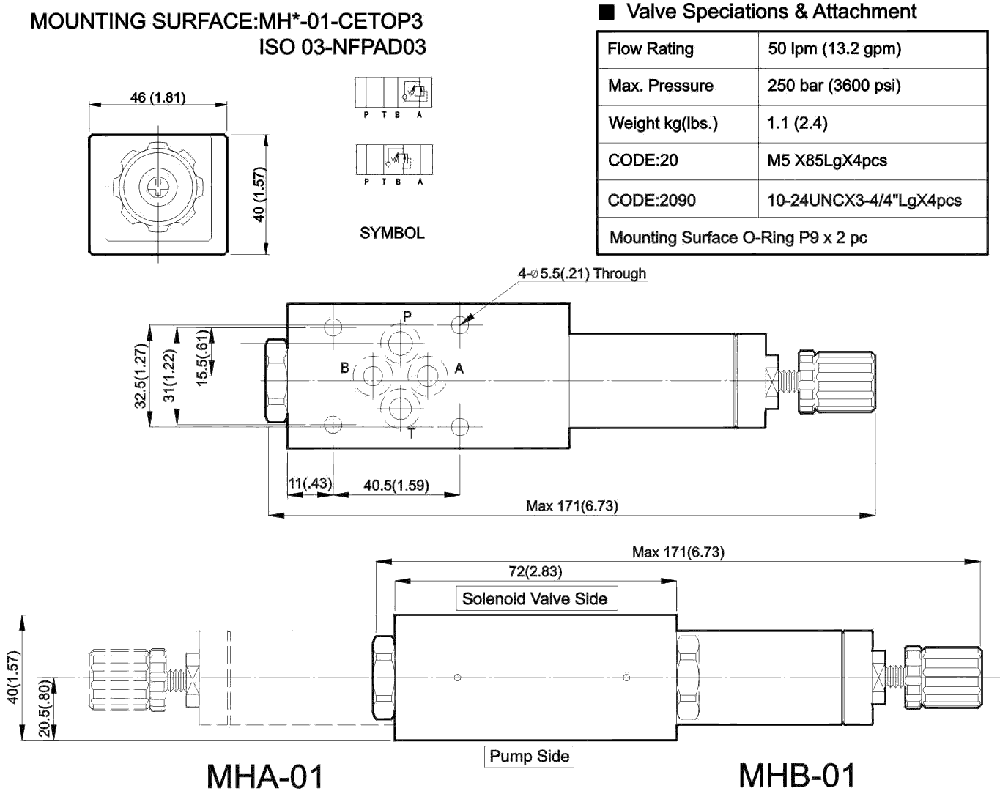 MHB-01 counterbalance Valve CETOP3 ISO 03-NFPADO3