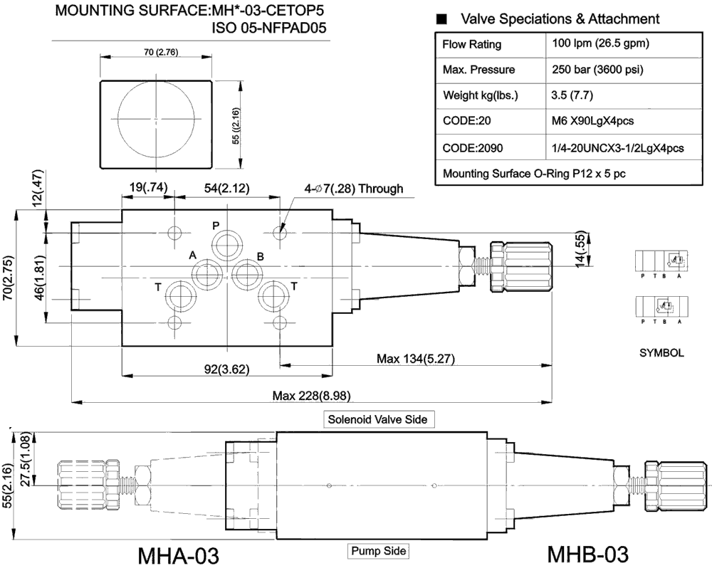 MHB-03 counterbalance valve CETOP5 ISO 05-NFPADO5