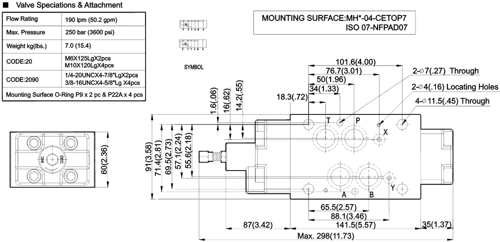 MHB-04 counterbalance valve CETOP7 ISO 07-NFPADO7