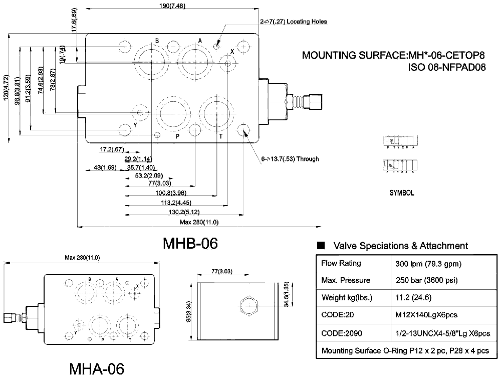 MHB-06 counterbalance valve CETOP8 ISO 08-NFPADO8