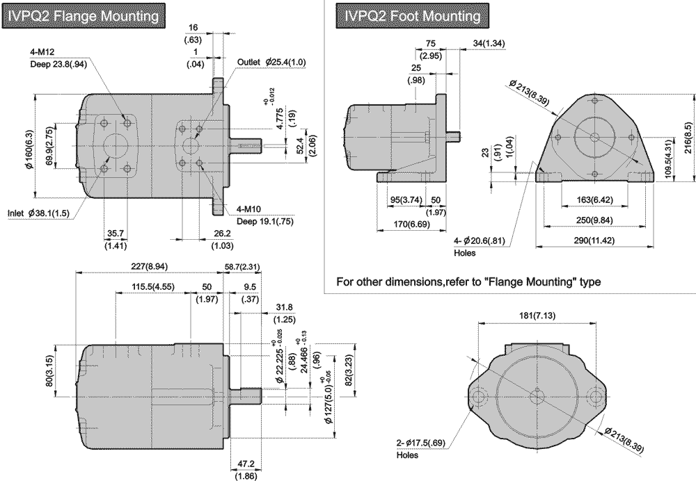 IVPQ2 Single Pumps - Dimensions