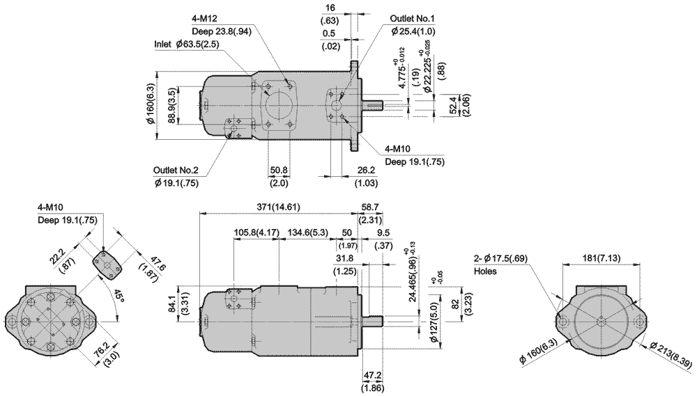 IVPQ21 Dimensions: Flange Mounting