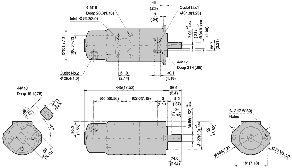 IVPQ32 Flange Mounting: Dimensions