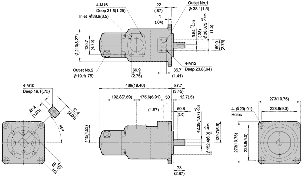 IVPQ42 Flange Mounting: Dimensions