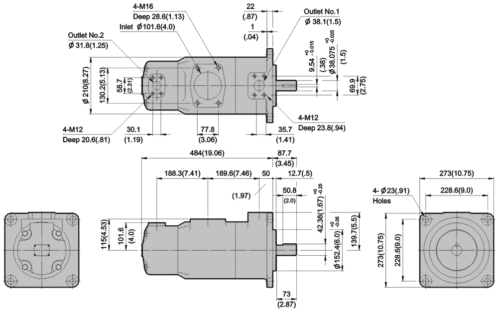 IVPQ43 Flange Mounting: Dimensions