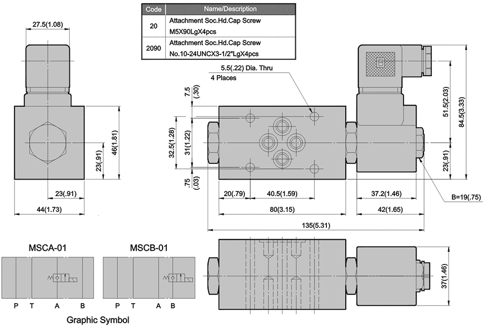 CETOP-3 Single Solenoid Check Valve: Dimensions